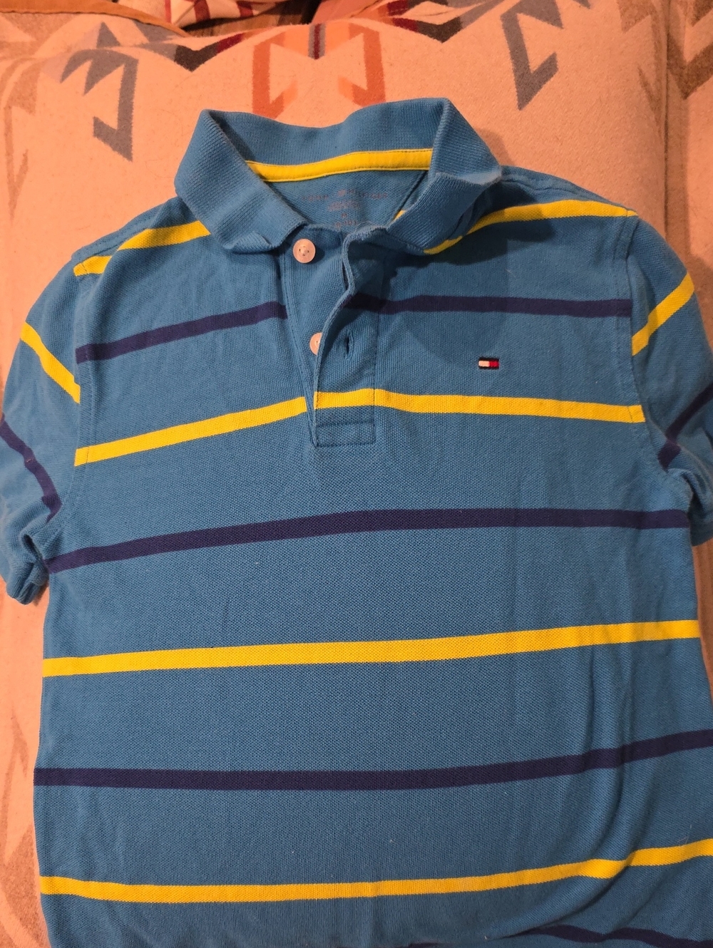 Tommy Hilfiger Blue Polo with Yellow & Navy Stripes Boys Medium